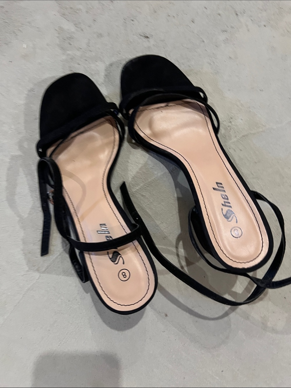 SHEIN Black Strappy Ankle-Tie Mid-Heel Sandals